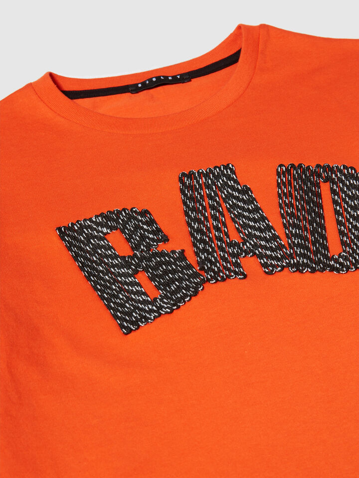 T-shirt with embroidery - boys' short sleeve t-shirts - Orange | Sisley Young image number 2